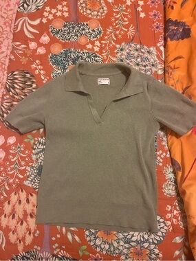 Frank and Oak Ribbed Olive Green Knit Polo Tee